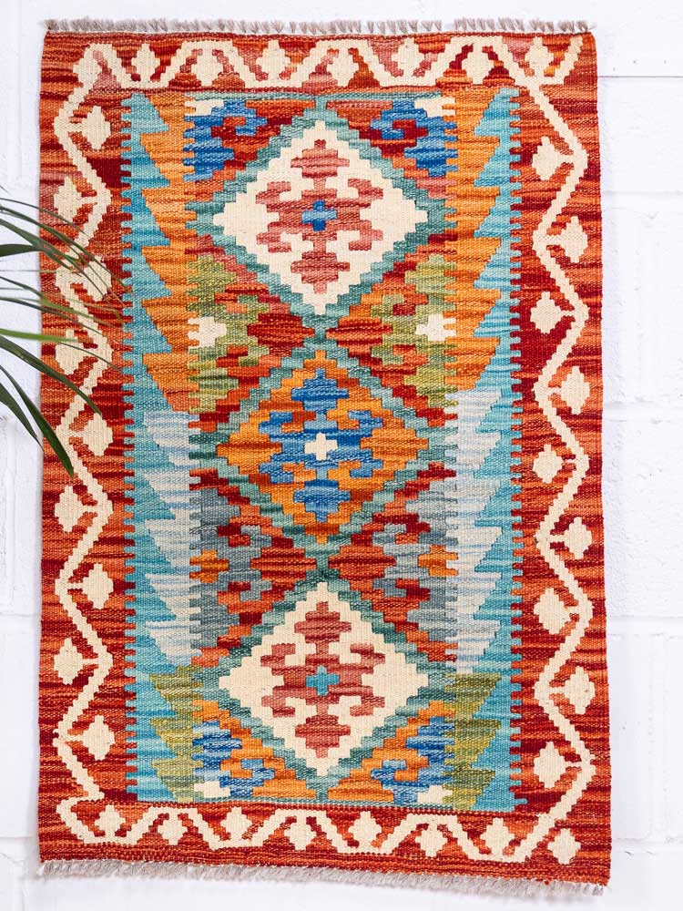 12918 Small Afghan Vegetable Dyed Kilim Rug 60x88cm (1.11 x 2.10ft)