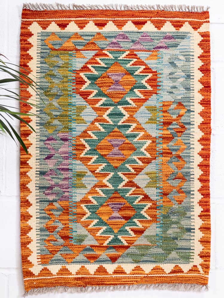 12920 Small Afghan Vegetable Dyed Kilim Rug 63x90cm (2.0 x 2.11ft)