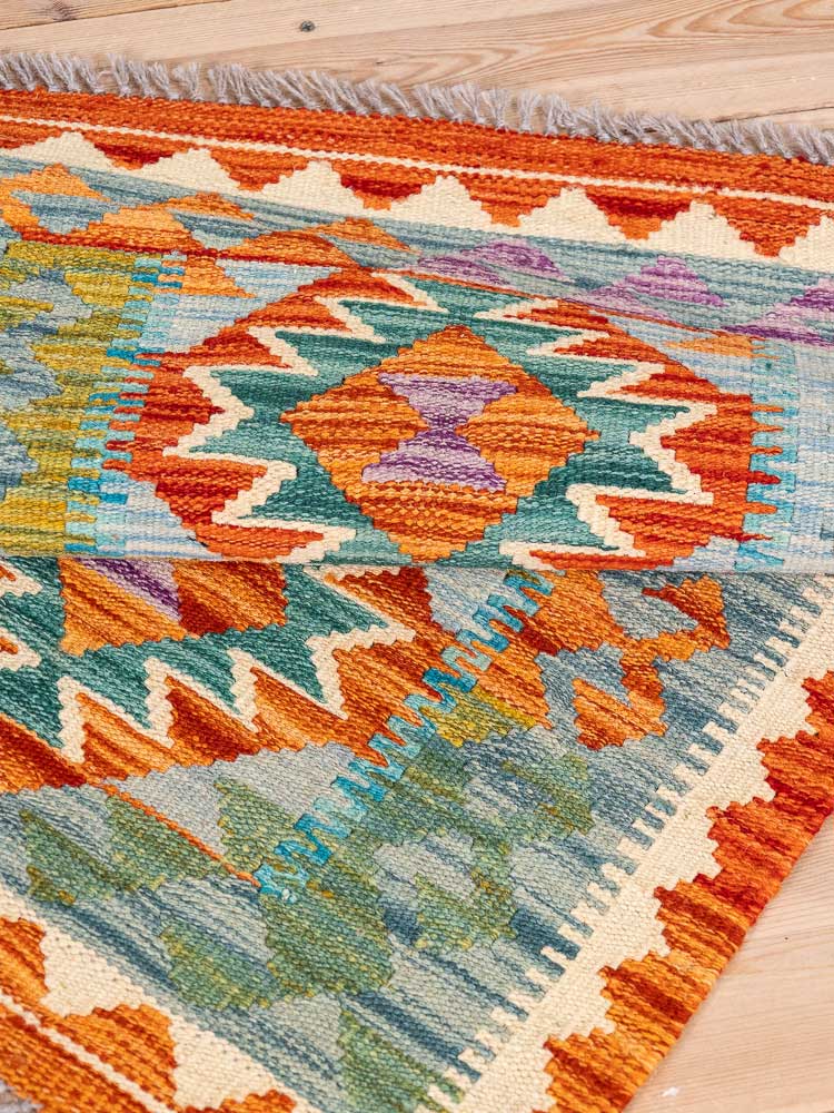 12920 Small Afghan Vegetable Dyed Kilim Rug 63x90cm (2.0 x 2.11ft)