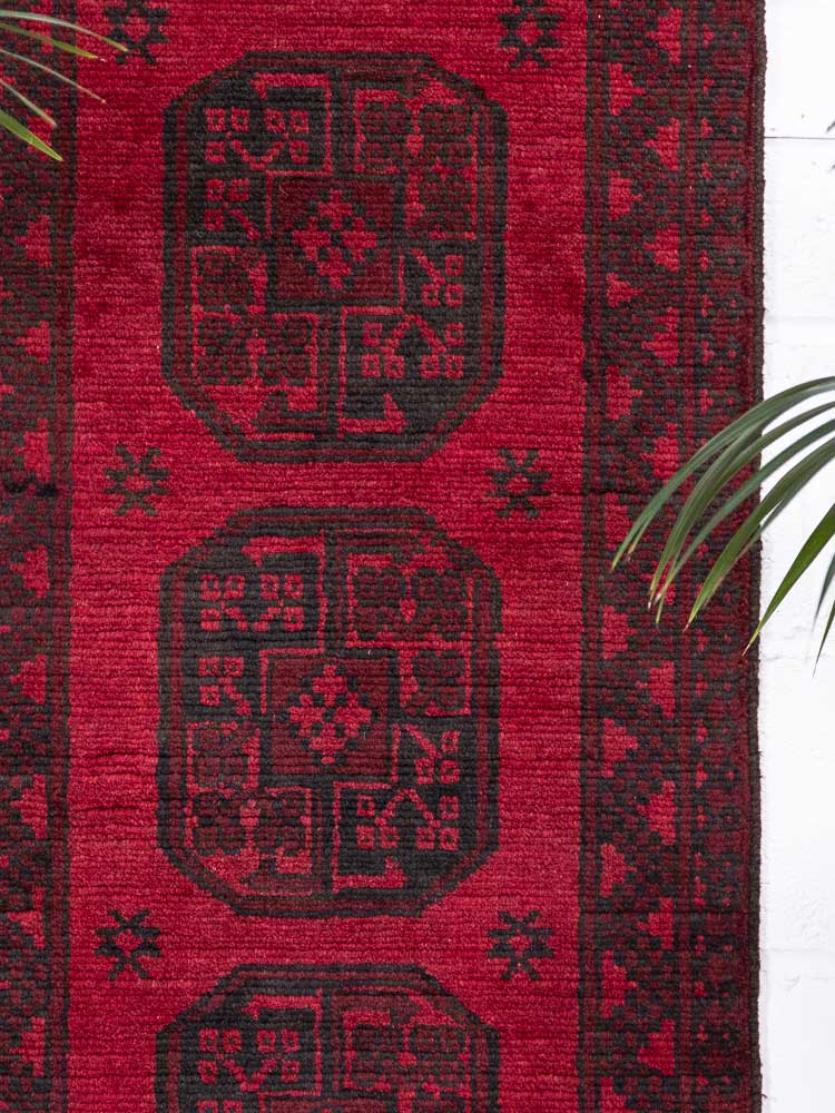 12930 Afghan Red Aq Chah Runner Rug 62x194cm (2.0 x 6.4ft)