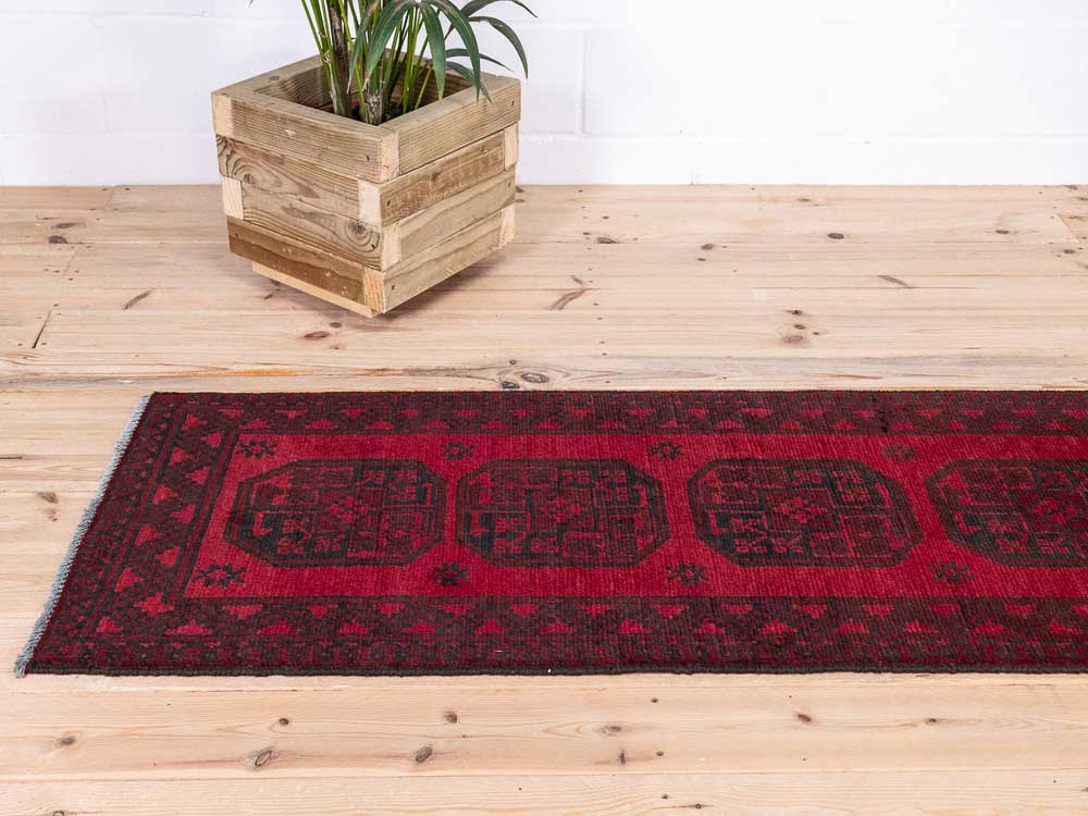 12930 Afghan Red Aq Chah Runner Rug 62x194cm (2.0 x 6.4ft)