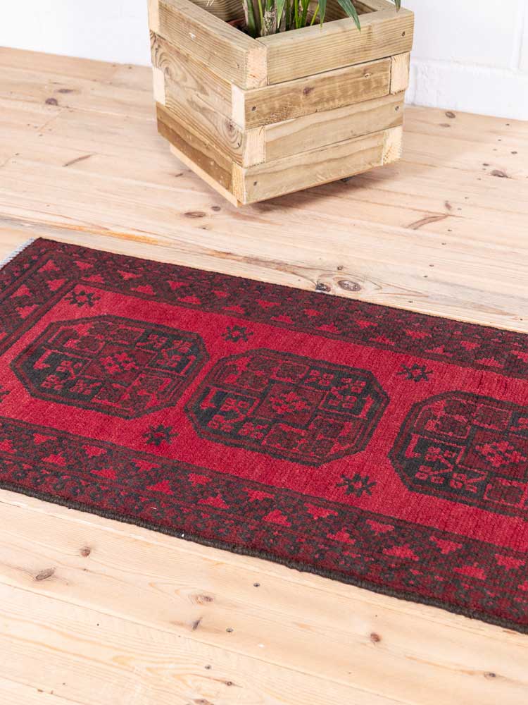 12930 Afghan Red Aq Chah Runner Rug 62x194cm (2.0 x 6.4ft)