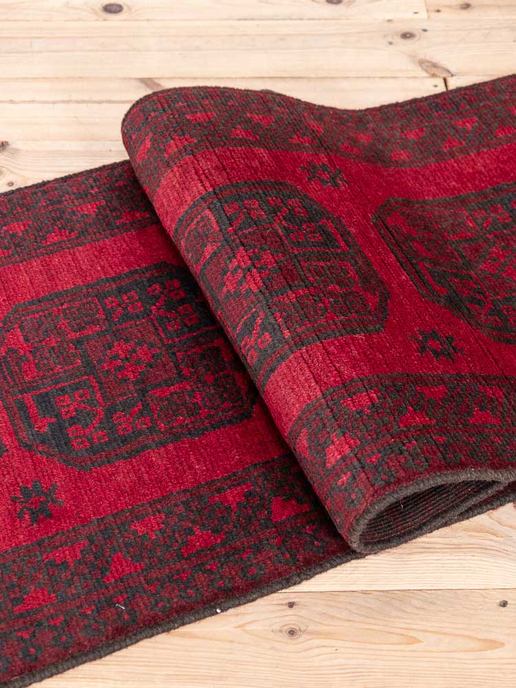 12930 Afghan Red Aq Chah Runner Rug 62x194cm (2.0 x 6.4ft)