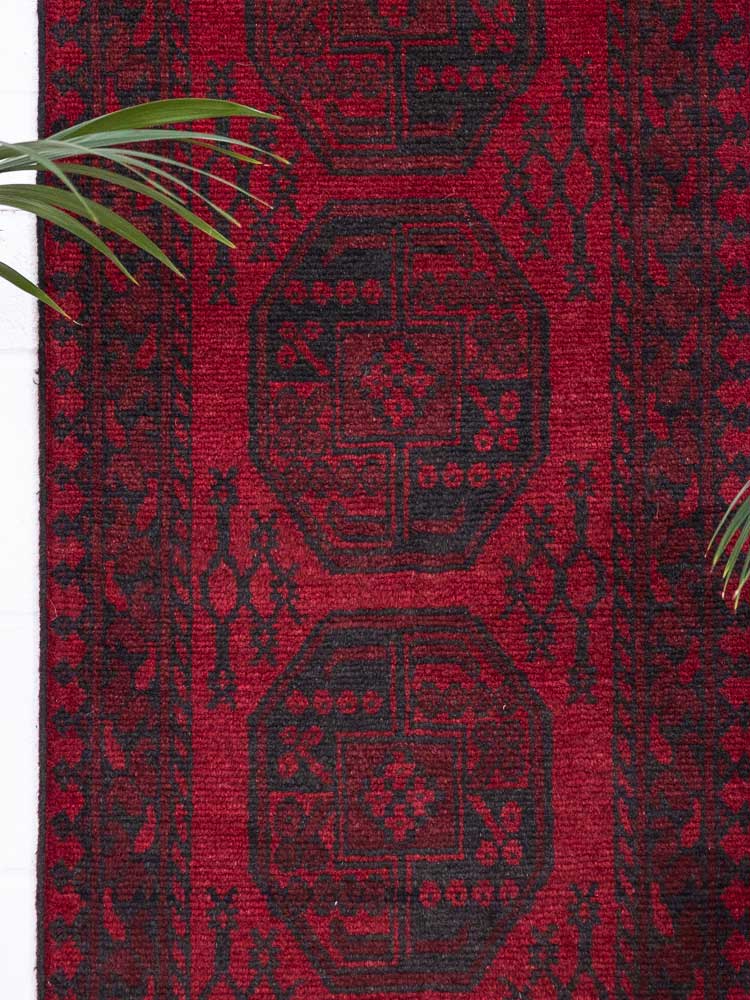 12931 Afghan Red Aq Chah Runner Rug 64x198cm (2.1 x 6.6ft)