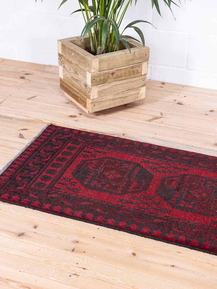 12931 Afghan Red Aq Chah Runner Rug 64x198cm (2.1 x 6.6ft)