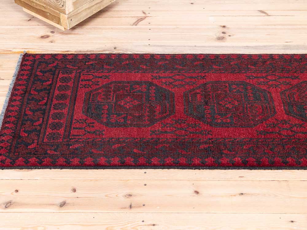 12931 Afghan Red Aq Chah Runner Rug 64x198cm (2.1 x 6.6ft)