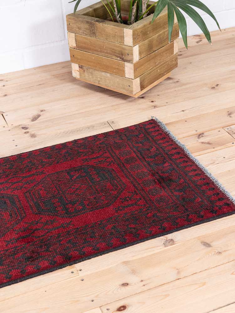 12931 Afghan Red Aq Chah Runner Rug 64x198cm (2.1 x 6.6ft)