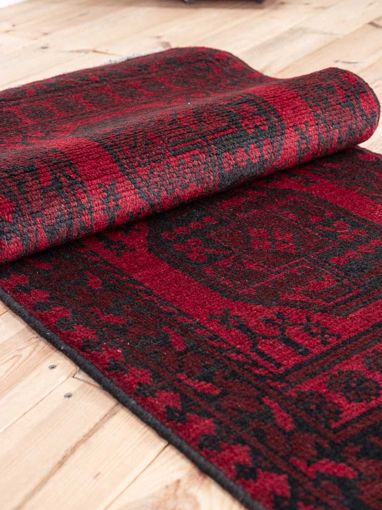 12931 Afghan Red Aq Chah Runner Rug 64x198cm (2.1 x 6.6ft)