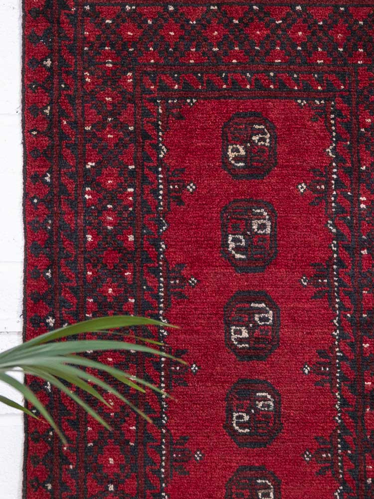 12932 Afghan Red Aq Chah Runner Rug 69x194cm (2.3 x 6.4ft)