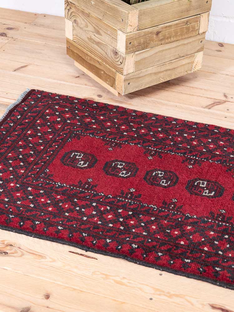 12932 Afghan Red Aq Chah Runner Rug 69x194cm (2.3 x 6.4ft)