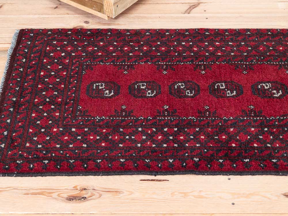 12932 Afghan Red Aq Chah Runner Rug 69x194cm (2.3 x 6.4ft)