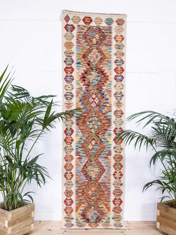 12933 Long Afghan Vegetable Dyed Kilim Runner Rug 80x281cm (2.7 x 9.2ft)