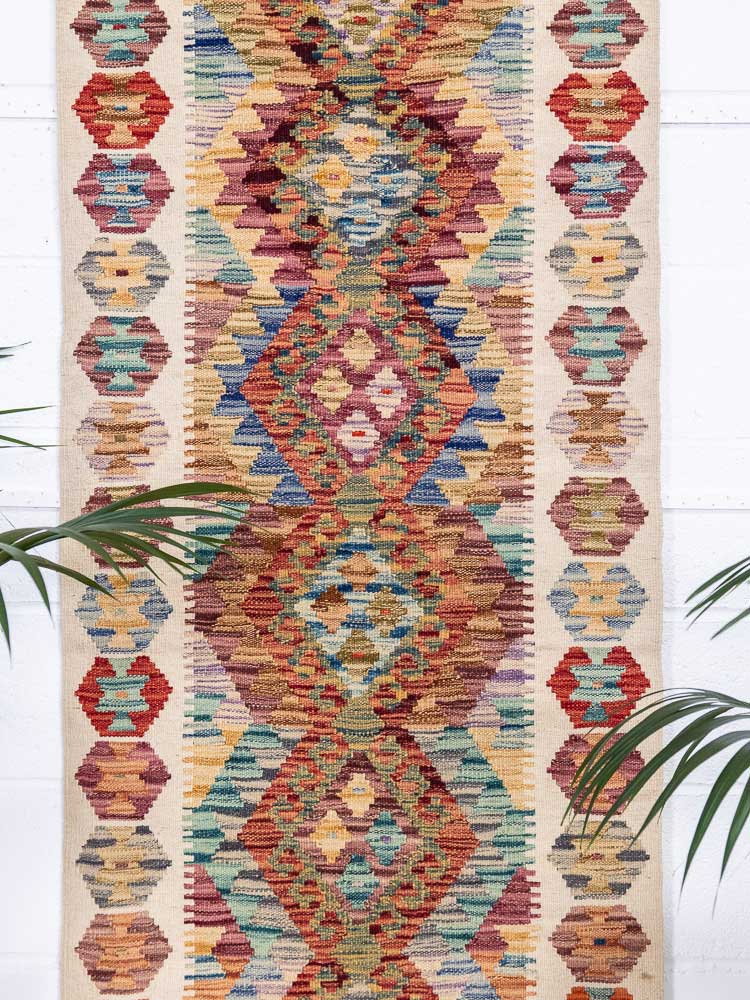 12933 Long Afghan Vegetable Dyed Kilim Runner Rug 80x281cm (2.7 x 9.2ft)