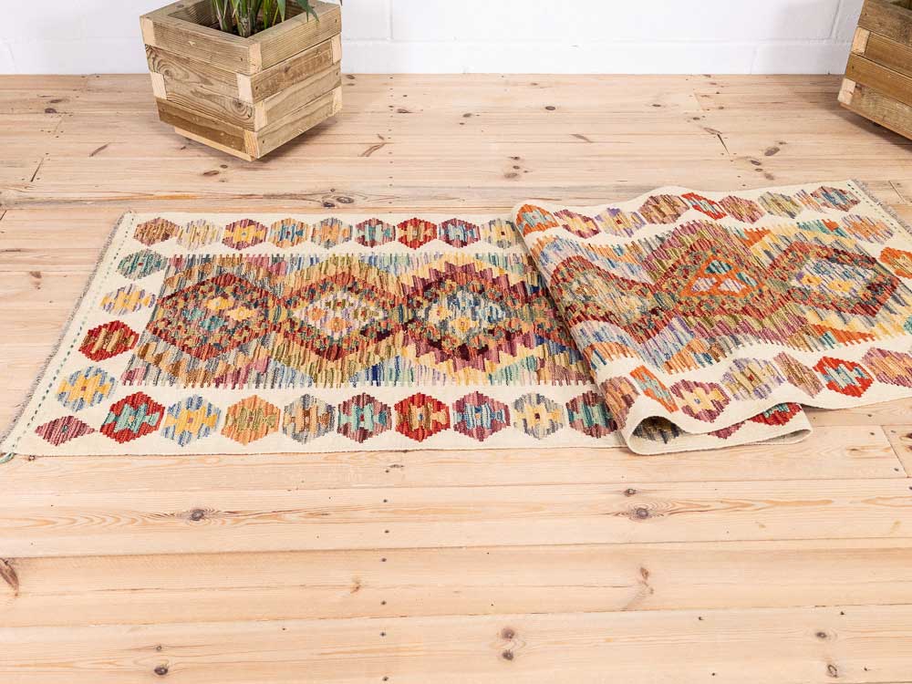 12933 Long Afghan Vegetable Dyed Kilim Runner Rug 80x281cm (2.7 x 9.2ft)