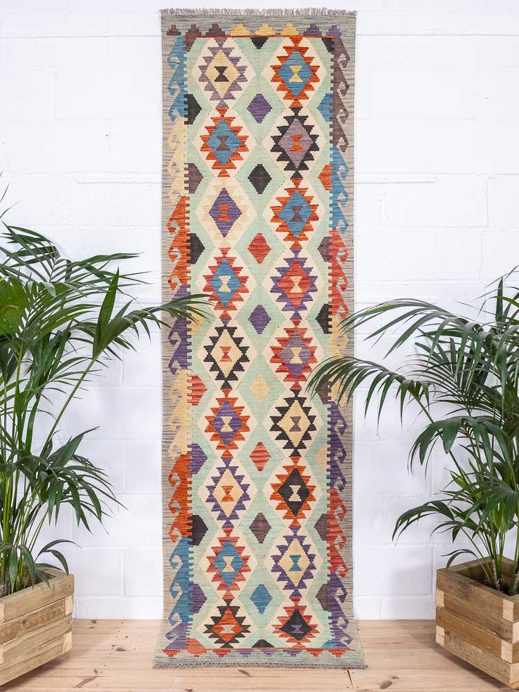 12934 Long Afghan Vegetable Dyed Kilim Runner Rug 82x292cm (2.8 x 9.7cm)