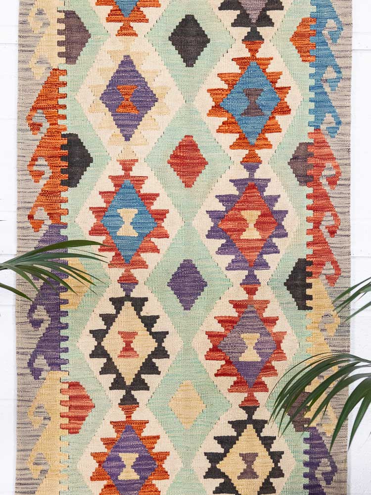 12934 Long Afghan Vegetable Dyed Kilim Runner Rug 82x292cm (2.8 x 9.7cm)