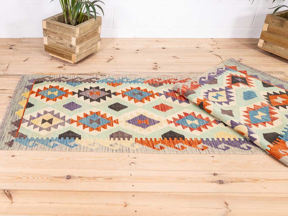 12934 Long Afghan Vegetable Dyed Kilim Runner Rug 82x292cm (2.8 x 9.7cm)