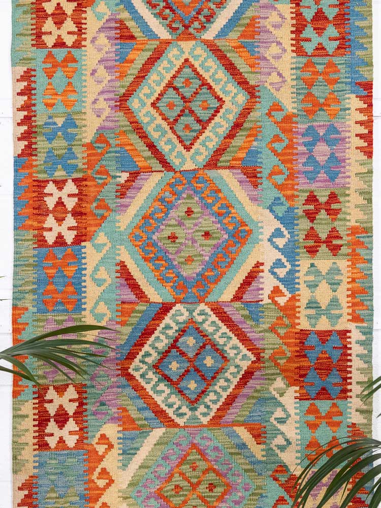 12935 Long Afghan Vegetable Dyed Kilim Runner Rug 85x289cm (2.9 x 9.5ft)