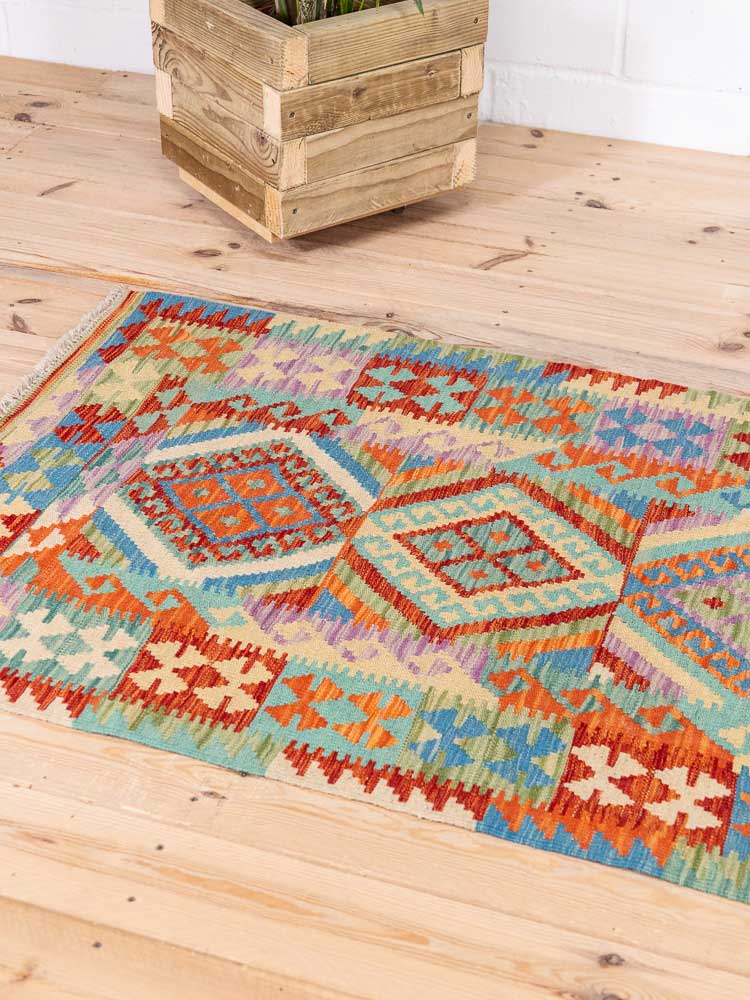 12935 Long Afghan Vegetable Dyed Kilim Runner Rug 85x289cm (2.9 x 9.5ft)