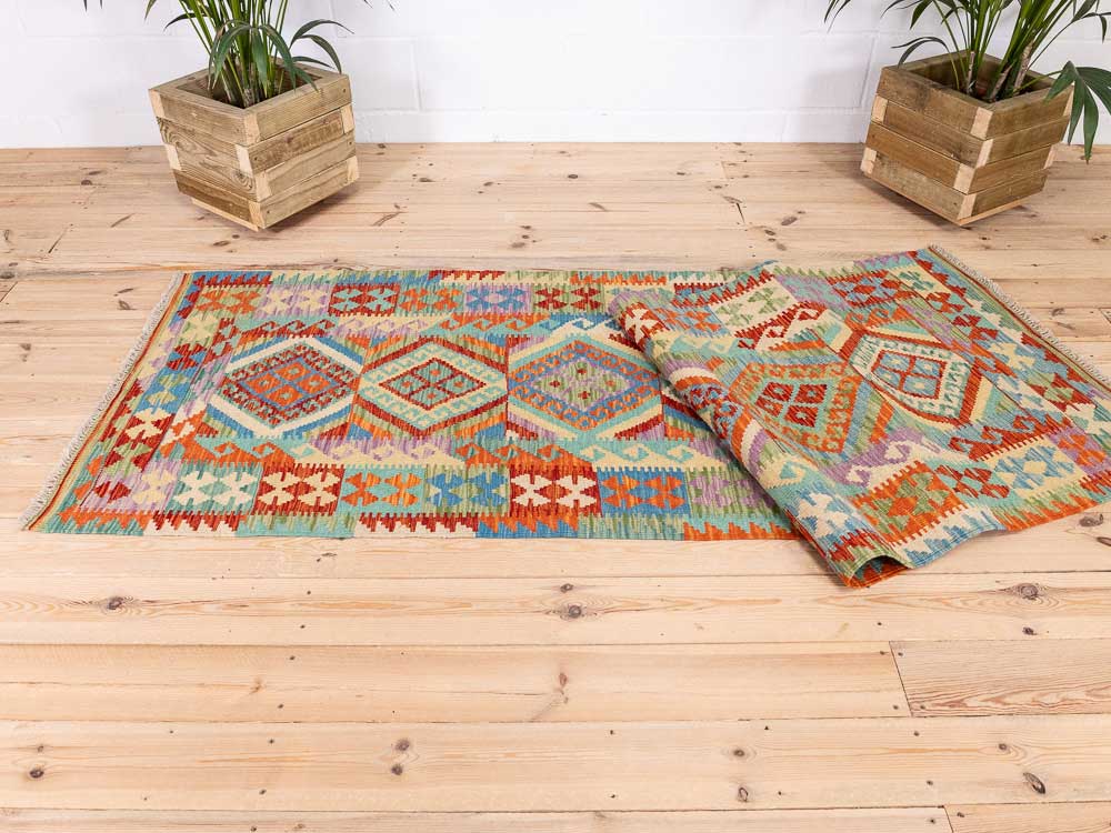 12935 Long Afghan Vegetable Dyed Kilim Runner Rug 85x289cm (2.9 x 9.5ft)