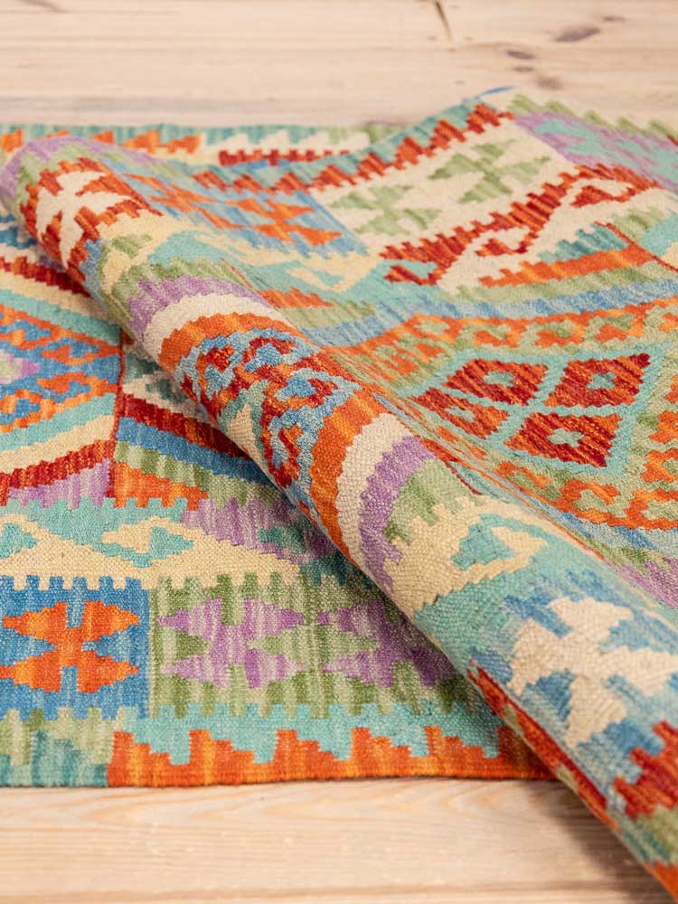 12935 Long Afghan Vegetable Dyed Kilim Runner Rug 85x289cm (2.9 x 9.5ft)