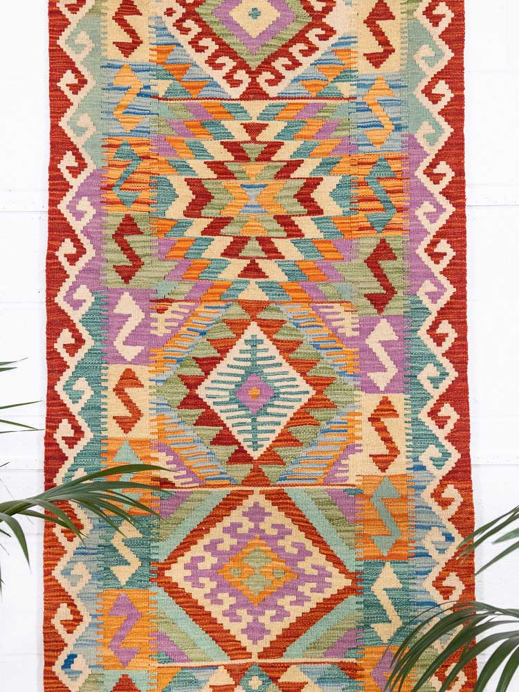 12936 Long Afghan Vegetable Dyed Kilim Runner Rug 83x291cm (2.8 x 9.6ft)