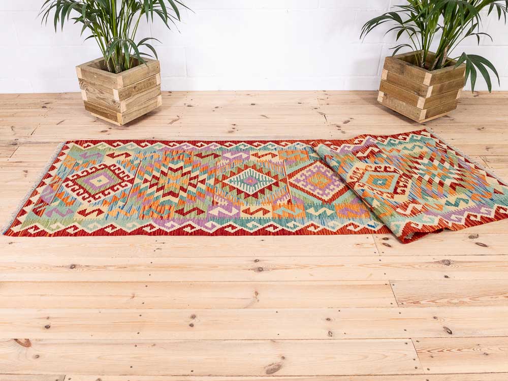 12936 Long Afghan Vegetable Dyed Kilim Runner Rug 83x291cm (2.8 x 9.6ft)