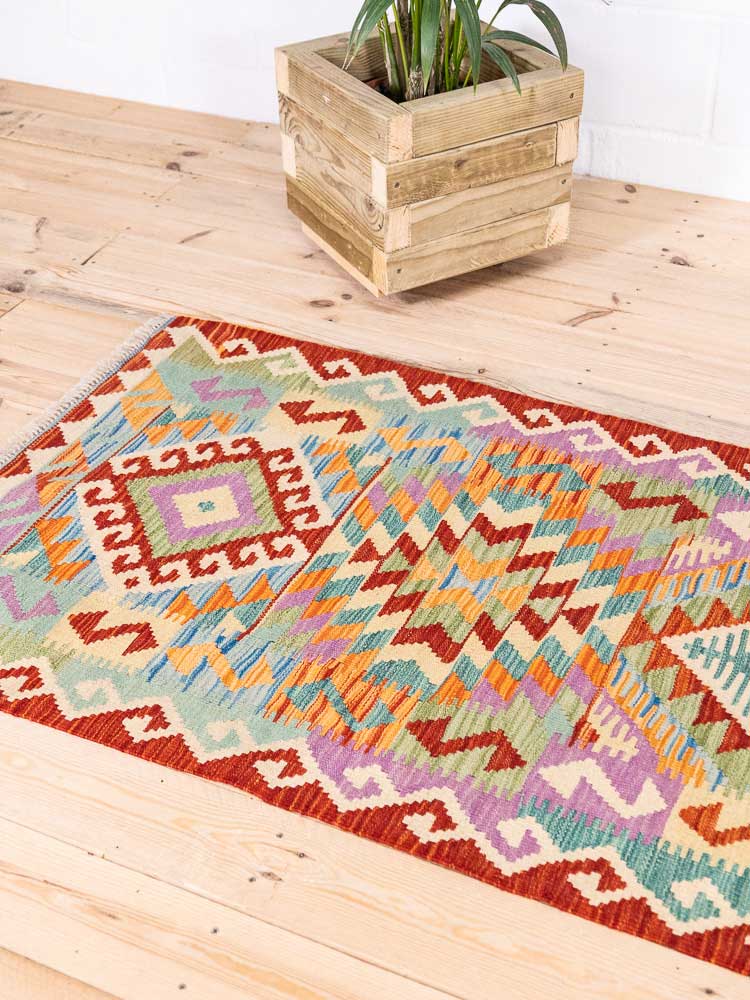 12936 Long Afghan Vegetable Dyed Kilim Runner Rug 83x291cm (2.8 x 9.6ft)