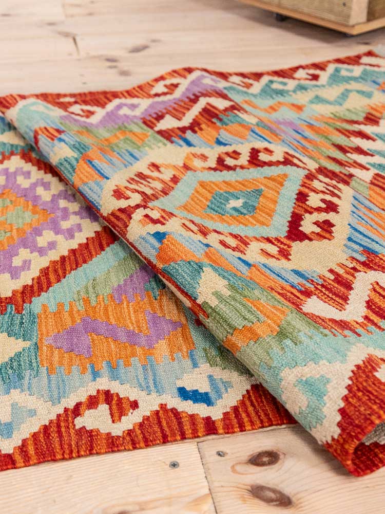 12936 Long Afghan Vegetable Dyed Kilim Runner Rug 83x291cm (2.8 x 9.6ft)