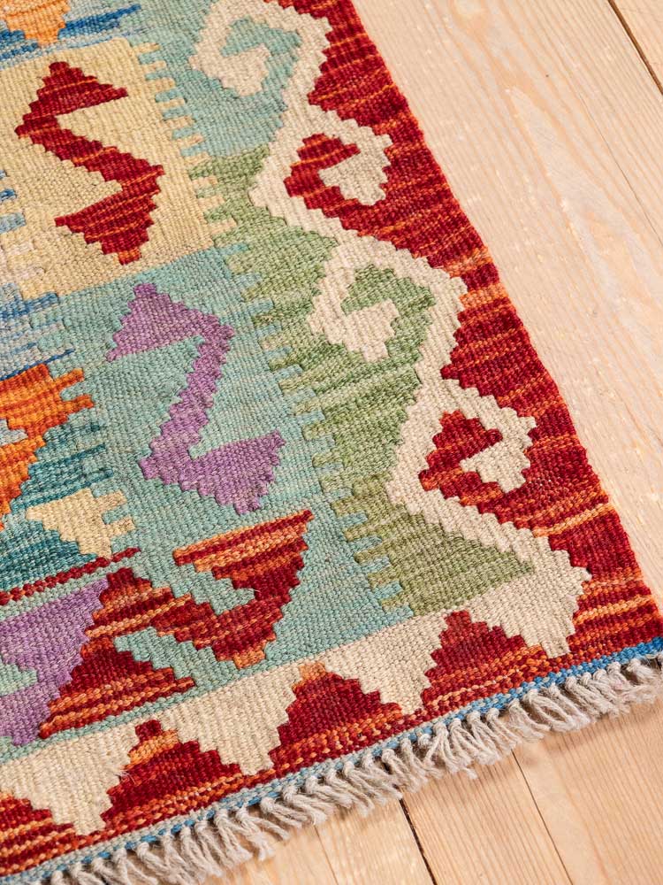 12936 Long Afghan Vegetable Dyed Kilim Runner Rug 83x291cm (2.8 x 9.6ft)