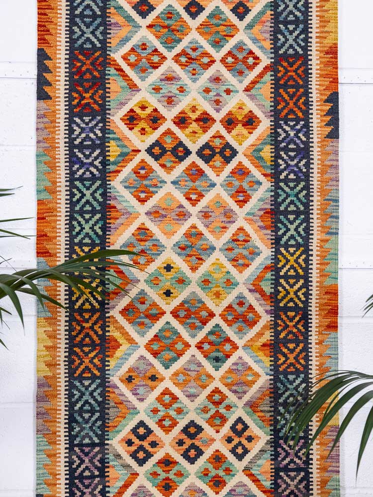 12937 Long Afghan Vegetable Dyed Kilim Runner Rug 82x393cm (2.8 x 12.10ft)