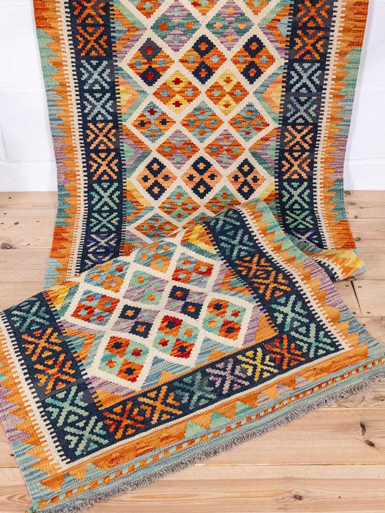 12937 Long Afghan Vegetable Dyed Kilim Runner Rug 82x393cm (2.8 x 12.10ft)