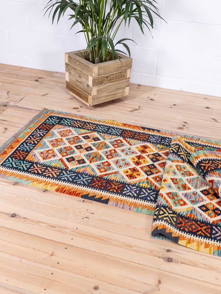 12937 Long Afghan Vegetable Dyed Kilim Runner Rug 82x393cm (2.8 x 12.10ft)