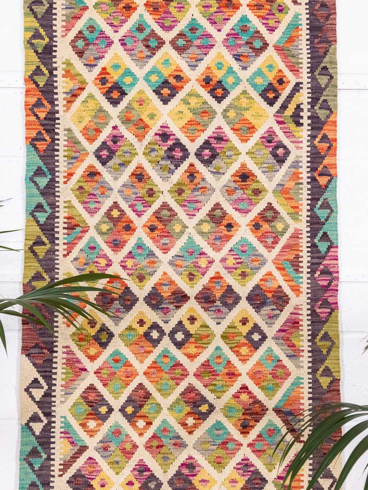 12938 Long Afghan Vegetable Dyed Kilim Runner Rug 84x388cm (2.9 x 12.9ft)