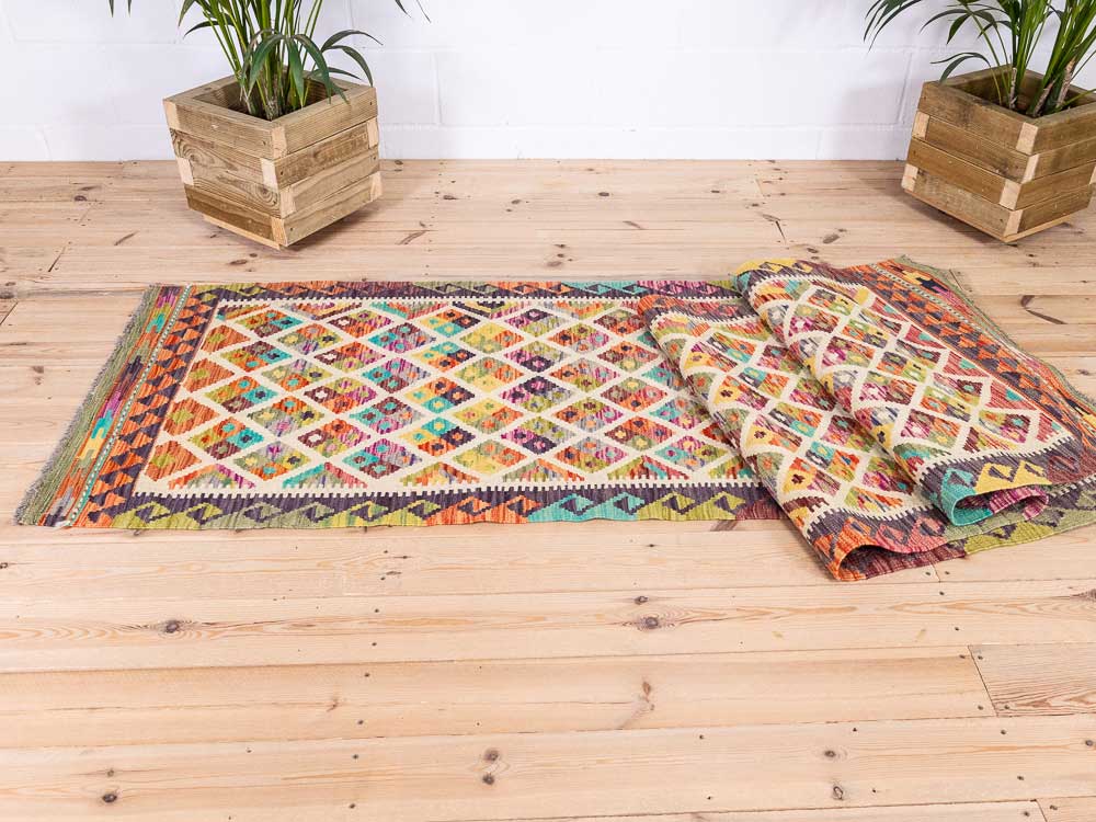 12938 Long Afghan Vegetable Dyed Kilim Runner Rug 84x388cm (2.9 x 12.9ft)