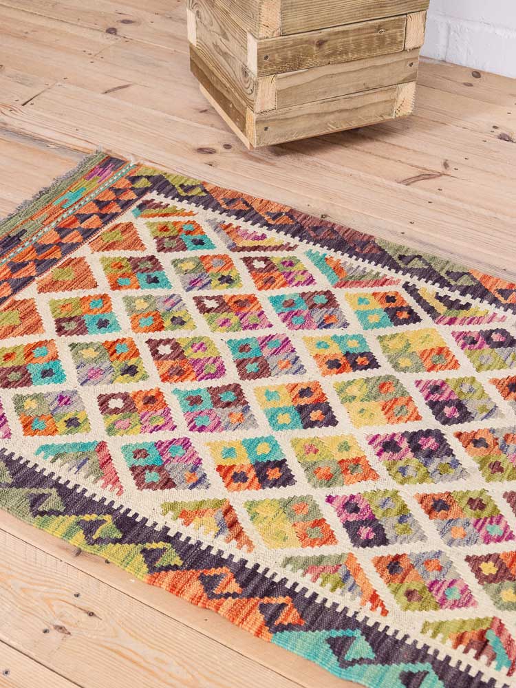 12938 Long Afghan Vegetable Dyed Kilim Runner Rug 84x388cm (2.9 x 12.9ft)