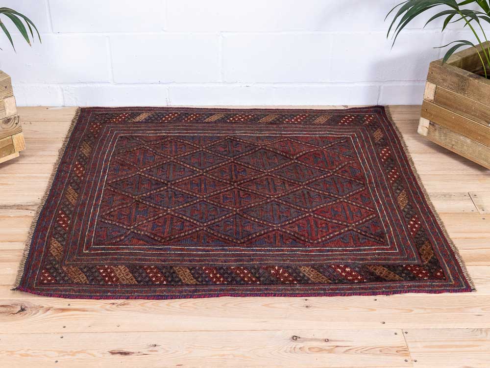 12947 Afghan Moshwani Mixed Weave Rug 115x127cm (3.9 x 4.2ft)