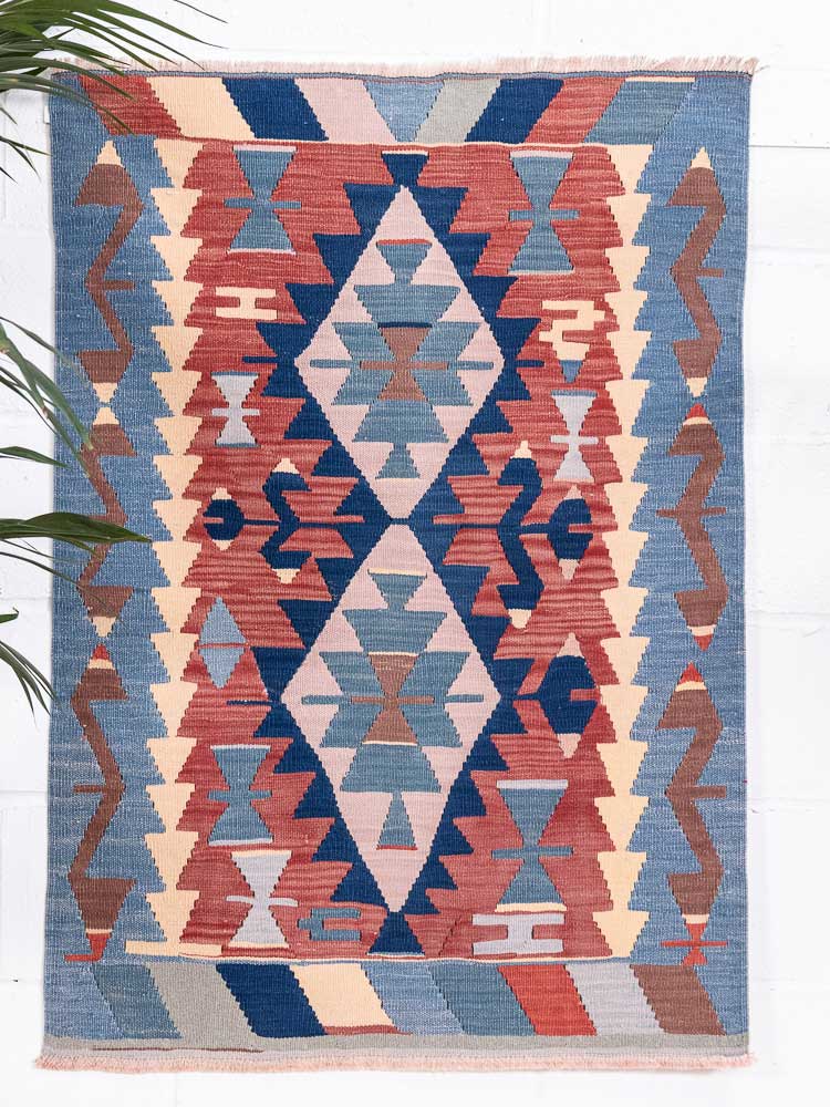 12952 Handwoven Vintage Turkish Usak Kilim Rug 86x122cm (2.10 x 4ft)