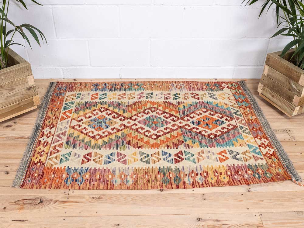 12959 Afghan Vegetable Dyed Kilim Rug 110x147cm (3.7 x 4.10ft)