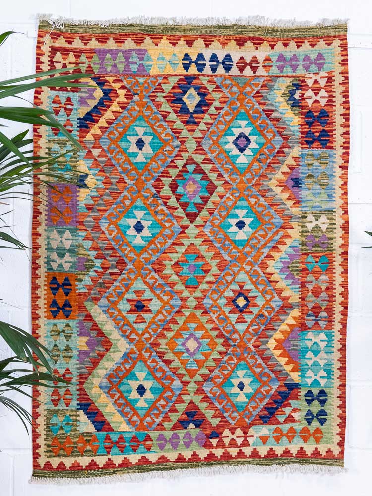 12961 Handwoven Afghan Vegetable Dyed Kilim Rug 103x147cm (3.4 x 4.10ft)