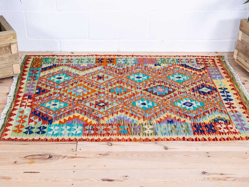 12961 Handwoven Afghan Vegetable Dyed Kilim Rug 103x147cm (3.4 x 4.10ft)