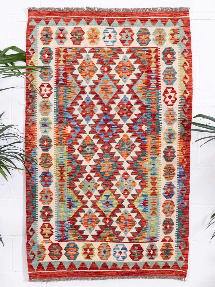 12964 Handwoven Afghan Vegetable Dyed Kilim Rug 100x163cm (3.3 x 5.4ft)