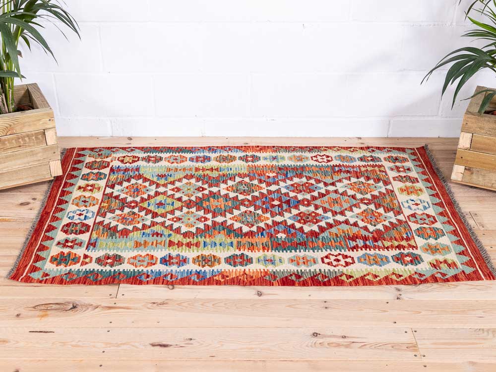 12964 Handwoven Afghan Vegetable Dyed Kilim Rug 100x163cm (3.3 x 5.4ft)