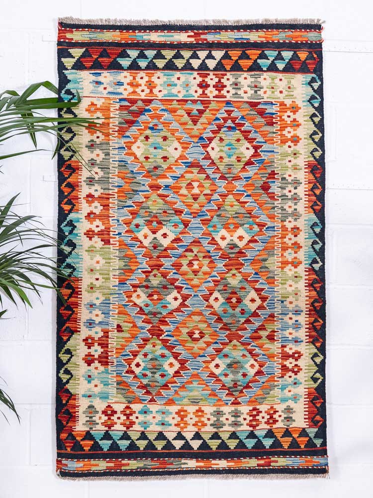 12965 Handwoven Afghan Vegetable Dyed Kilim Rug 101x166cm (3.3 x 5.5ft)