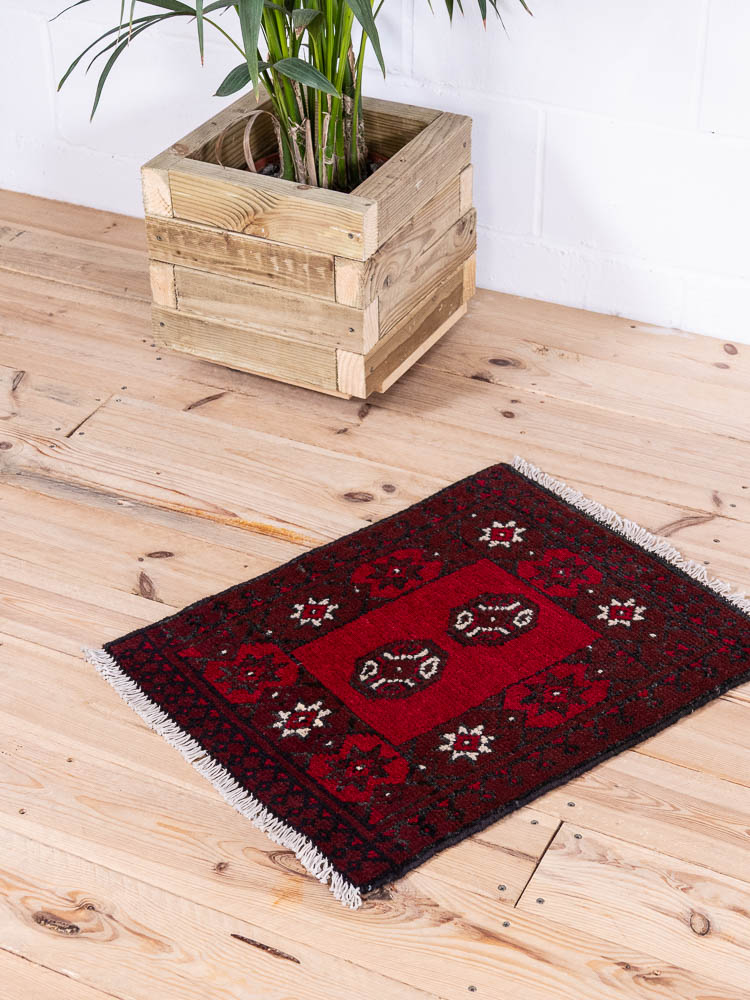 12969 Afghan Red Aq Chah Small Rug 51x63cm (1.8 x 2.0ft)