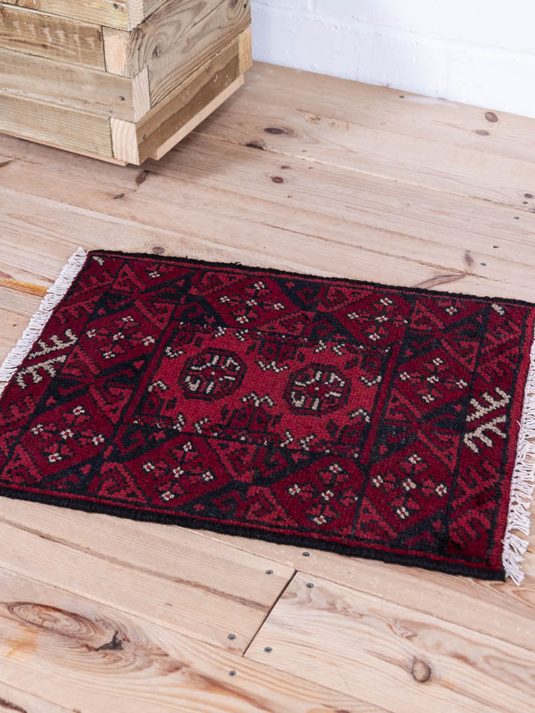 12970 Afghan Red Aq Chah Small Rug 50x62cm (1.7 x 2.0ft)