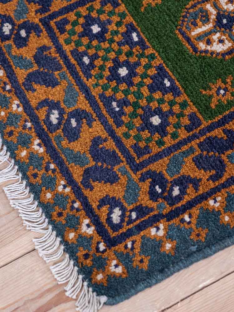 12971 Afghan Green Aq Chah Small Rug 49x72cm (1.7 x 2.4ft)