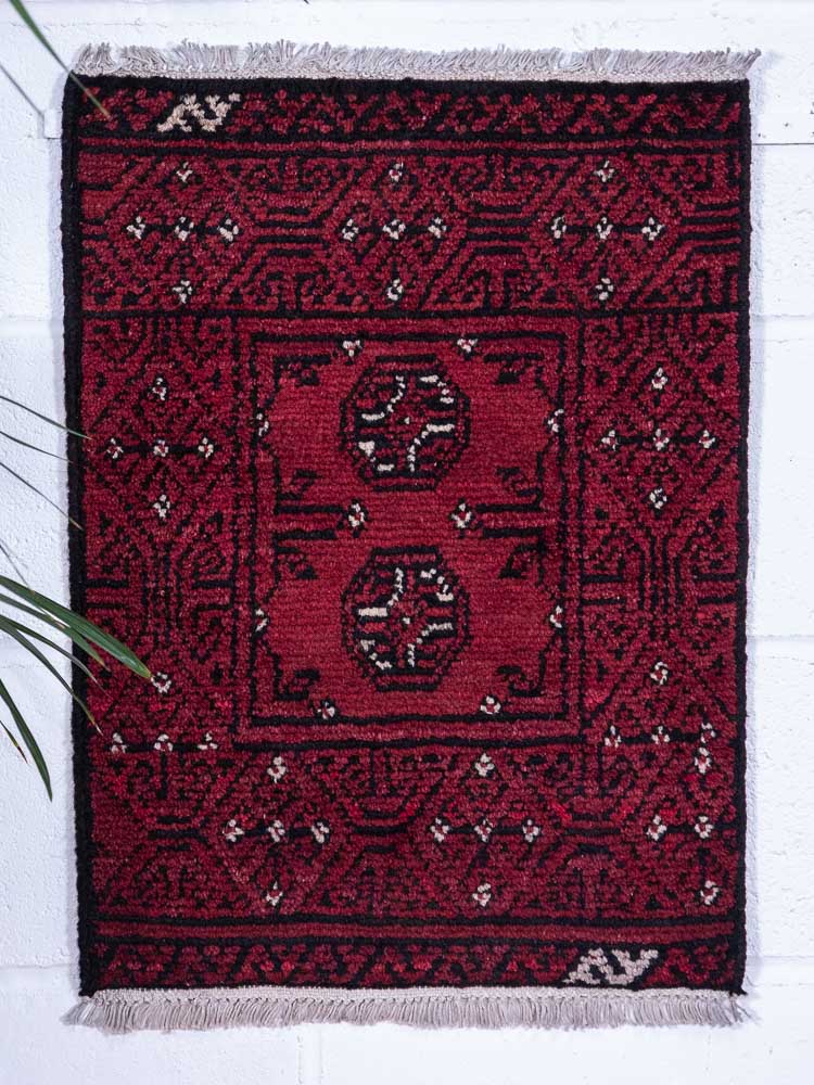 12972 Afghan Red Aq Chah Small Rug 49x65cm (1.7 x 2.1ft)