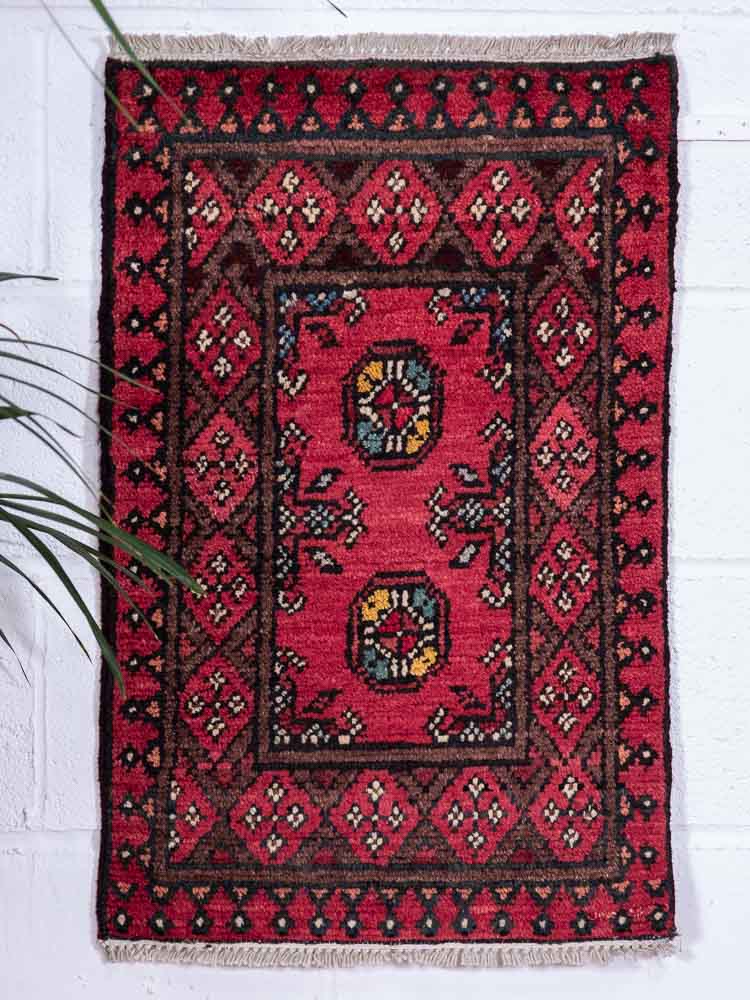 12973 Afghan Red Aq Chah Small Rug 48x74cm (1.7 x 2.5ft)