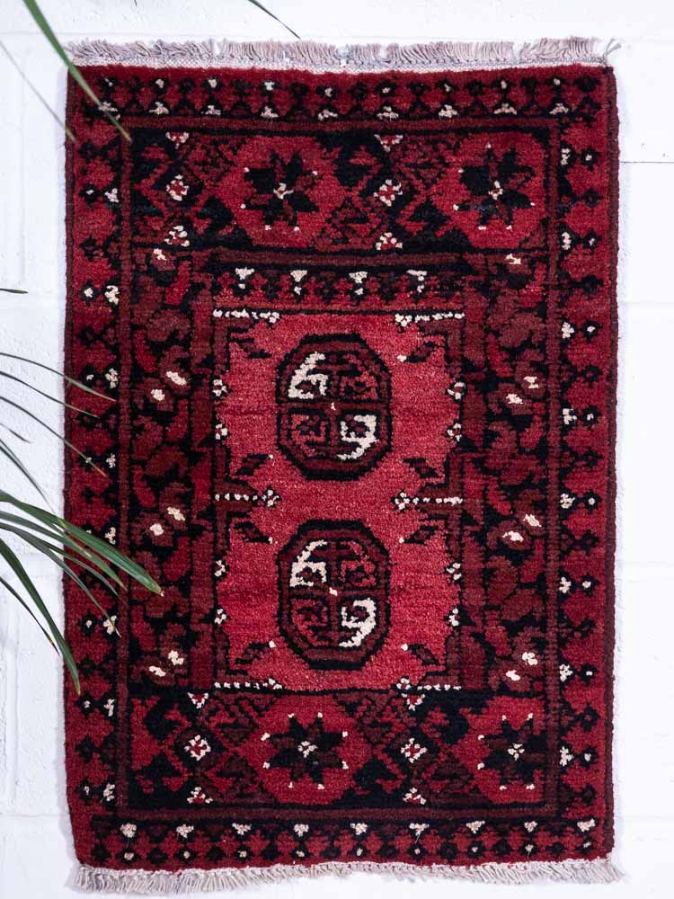 12974 Afghan Red Aq Chah Small Rug 48x74cm (1.7 x 2.4ft)